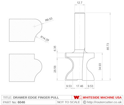 Whiteside 6046 Drawer Edge Finger Pull Router Bit
