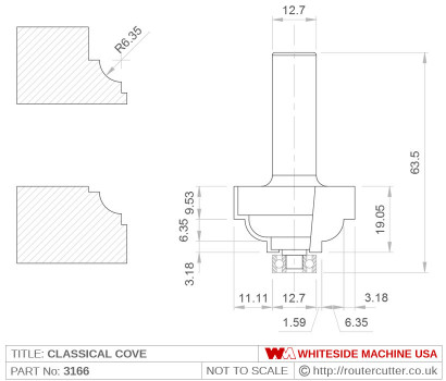 Whiteside 3166 Classical Cove Router Bit