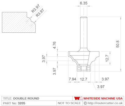 Whiteside 3205 Double Round Router Bit