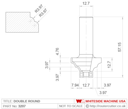 Whiteside 3207 Double Round Router Bit