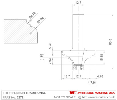 Whiteside 3272 French Traditional Router Bit