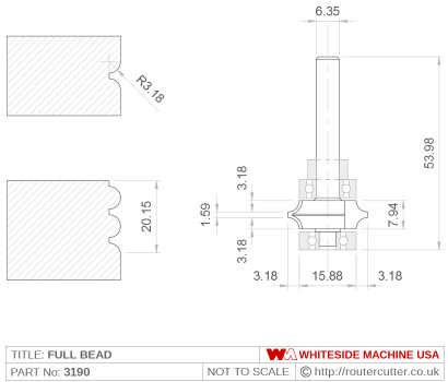 Whiteside 3190 Full Bead Router Bit