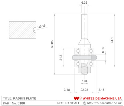 Whiteside 3180 Radius Flute Router Bit