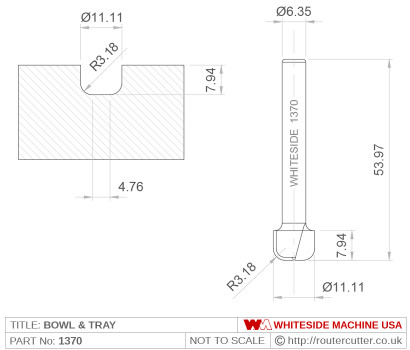 Whiteside 1370 Bowl & Tray Router Bit
