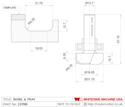 Whiteside 1376B Bowl & Tray Bearing Guided Router Bit