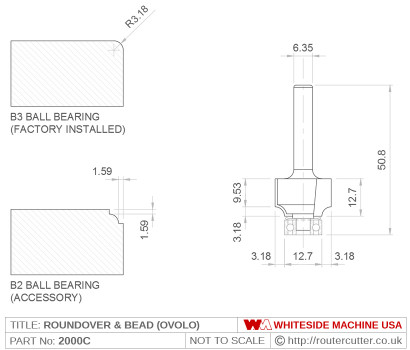 Whiteside 2000C Roundover & Bead Ovolo Router Bit