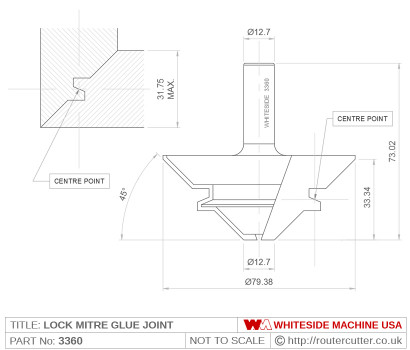Whiteside 3360 Lock Mitre Glue Joint Router Bit