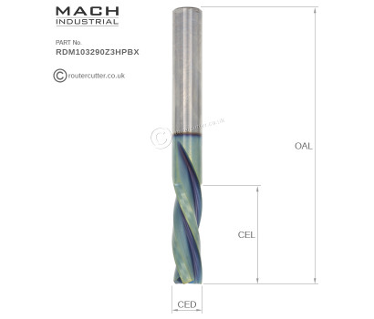 Mach Industrial MI-RDM103290Z3HPBX Coated Carbide Down Cut 3 Flute Spiral Router Bit