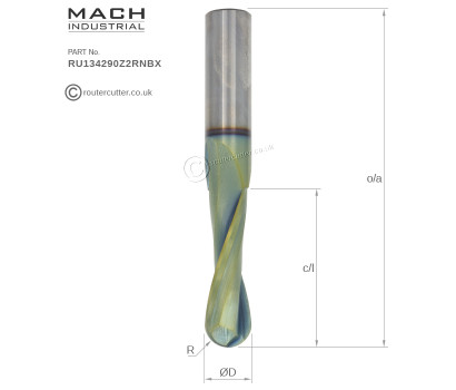 Mach Industrial MI-RU134290Z2RNBX Coated Carbide Up Cut 2 Flute Round Nose Spiral Router Bit