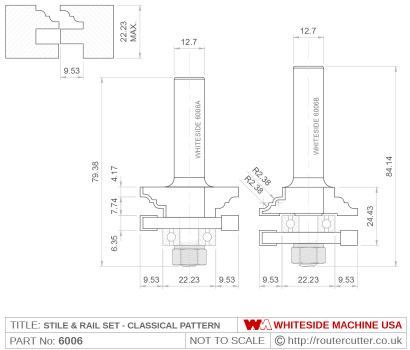 Whiteside 6006 Stile & Rail Classical Pattern Router Bit Set