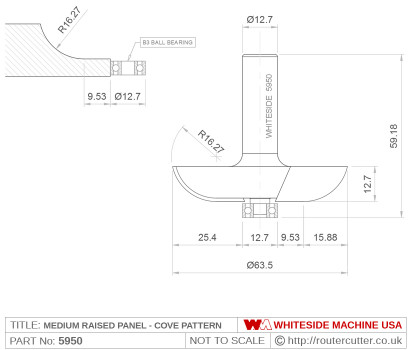 Whiteside 5950 Medium Raised Panel Cove Pattern Router Bit