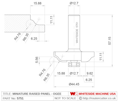Whiteside 5751 Miniature Raised Panel Ogee Pattern Router Bit 