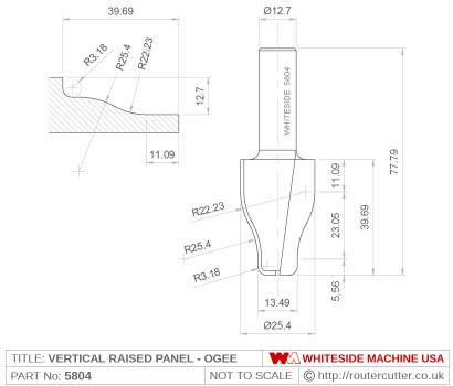 Whiteside 5804 Vertical Raised Panel Ogee Pattern Router Bit 