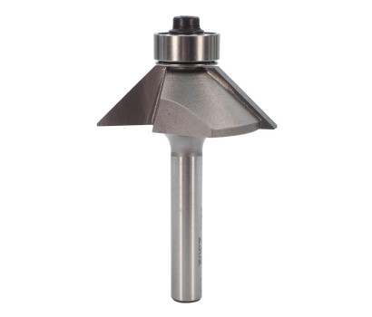 2 Flute tungsten carbide tipped Whiteside 2302 chamfer router bit with 45 degree cut angle. Whiteside 2302 is ball bearing guided and used for trimming operations and cutting 45 degree ends for square mitre joints. 2302 Has a 6.35mm (1/4