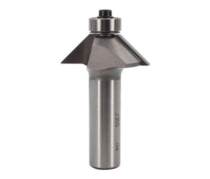 2 Flute tungsten carbide tipped Whiteside 2305 chamfer router bit with 45 degree cut angle. Whiteside 2305 is ball bearing guided and used for trimming operations and cutting 45 degree ends for square mitre joints. 2305 Has a 12.7mm (1/2