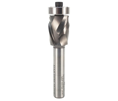 Solid carbide 2+2 compression spiral Whiteside UDFT9112 Ultimate Flush Trim spiral router bit. Bearing guided Up Down cut flush trimming and pattern router bit. Flush trim and pattern compression spiral for end grain, plywood, hardwood and softwood.