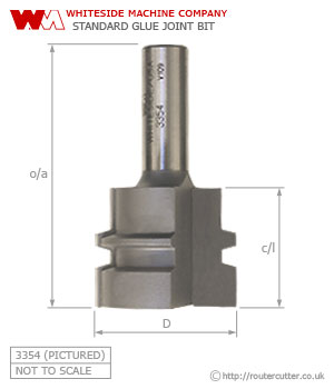 The 1/2" shank reverse glue joint router bit or standard glue joint router bit provides a positive key and increases the glue area of timber joints. Whiteside 3354 standard glue joint router bit is designed for use on a router table.
