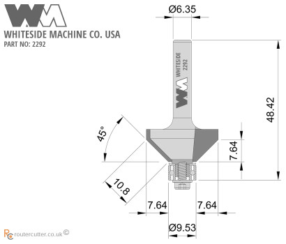 6.35mm Shank router bit with 45 degree chamfer for palm routers. 1/4