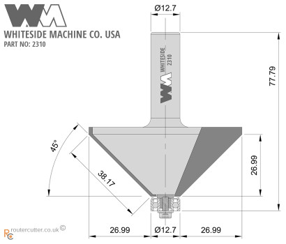 Whiteside 2310 Chamfer 45 degree router bit