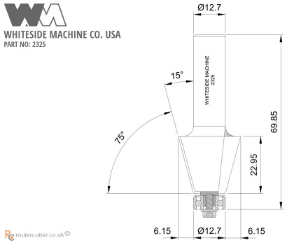 Whiteside 2325 Edge Bevel 15 Degree Chamfer Router Bit