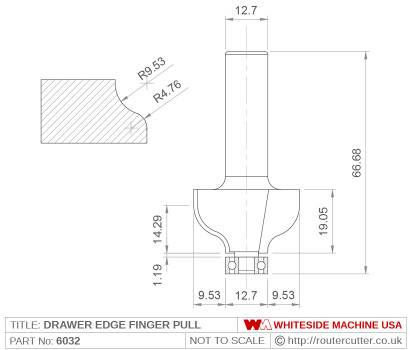 Whiteside 6032 Drawer Edge Finger Pull Router Bit