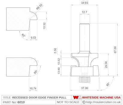 Whiteside 6010 Recessed Door and Drawer Edge Finger Pull Router Bit