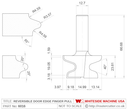 Whiteside 6016 Reversible Door and Drawer Edge Finger Pull Router Bit