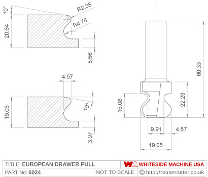 Whiteside 6024 European Drawer Pull Router Bit