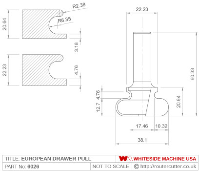 Whiteside 6026 European Drawer Pull Router Bit
