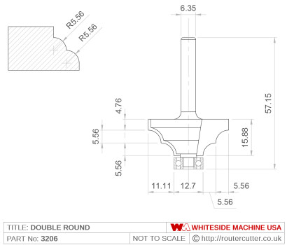 Whiteside 3206 Double Round Router Bit