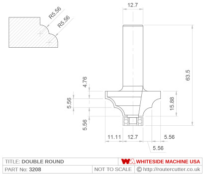 Whiteside 3208 Double Round Router Bit