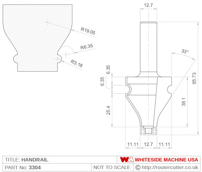 Whiteside 3304 Handrail Router Bit