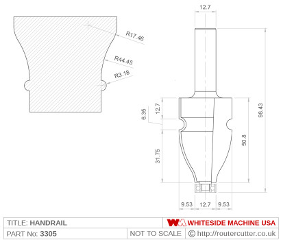 Whiteside 3305 Handrail Router Bit