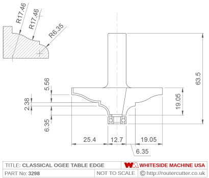 Whiteside 3298 Classical Ogee Table Edge Moulding Router Bit