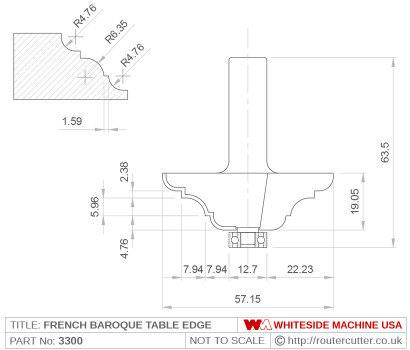 Whiteside 3300 French Baroque Table Edge Router Bit
