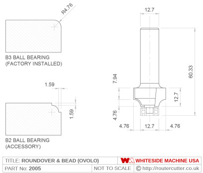 Whiteside 2005 Roundover & Bead Router Bit