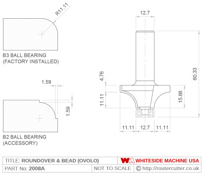 Whiteside 2008A Roundover & Bead Router Bit