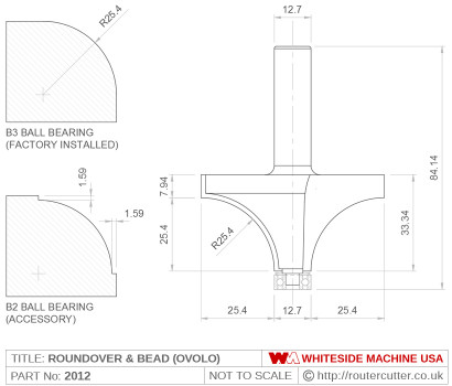 Whiteside 2012 Roundover & Bead Router Bit