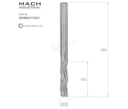 Mach Industrial MI-RDM62770Z3 Solid Tungsten Carbide 3 Flute Down Cut Spiral Router Bit
