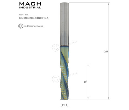 Mach Industrial MI-RUM83285Z3RHPBX Nano Coated Solid Carbide 3 Flute Up Cut Roughing Spiral Router Bit