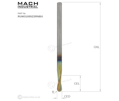 Mach Industrial MI-RUM31055Z2RNBX Nano Coated Up Cut Round Nose Spiral Router Bit