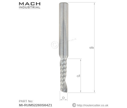 Mach Industrial MI-RUM52260S64Z1 Solid Carbide Up Cut 1 Flute Spiral Router Bits