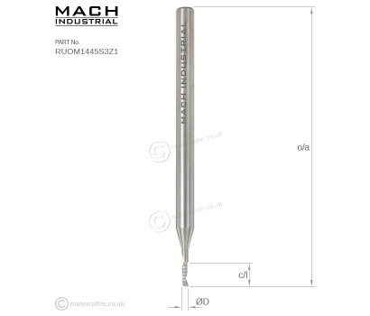 Mach Industrial MI-RUOM1445S3Z1 Up Cut 1 Flute O-Flute Spiral Router Bit for Plastics