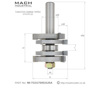Mach Industrial MI-TG1375053125 Tongue and Groove Router Bit Set. Tongue and groove joints for carpentry and joinery, recommended for a router table. Proudly machined in the USA.