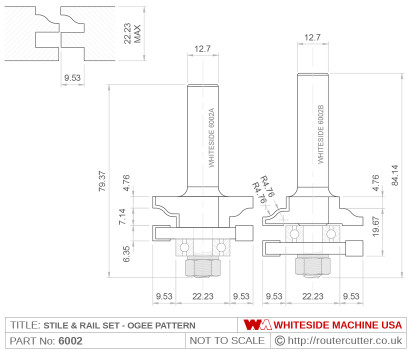 Whiteside 6002 Stile & Rail Ogee Pattern Router Bit Set