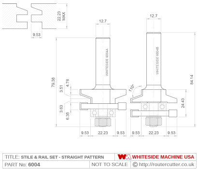 Whiteside 6004 Stile & Rail Straight Pattern Router Bit Set