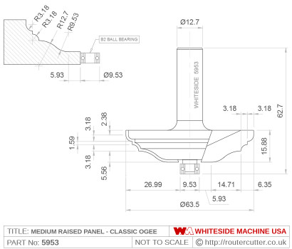 Whiteside 5953 Medium Raised Panel Classic Ogee Pattern Router Bit