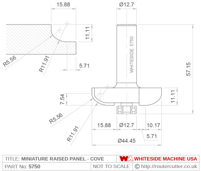 Whiteside 5750 Miniature Raised Panel Cove Pattern Router Bit 