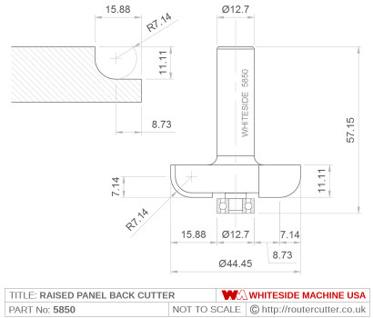 Whiteside 5850 Raised Panel Back Cutter Router Bit