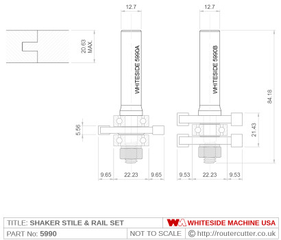 Whiteside 5990 Stile & Rail Shaker Style Router Bit Set